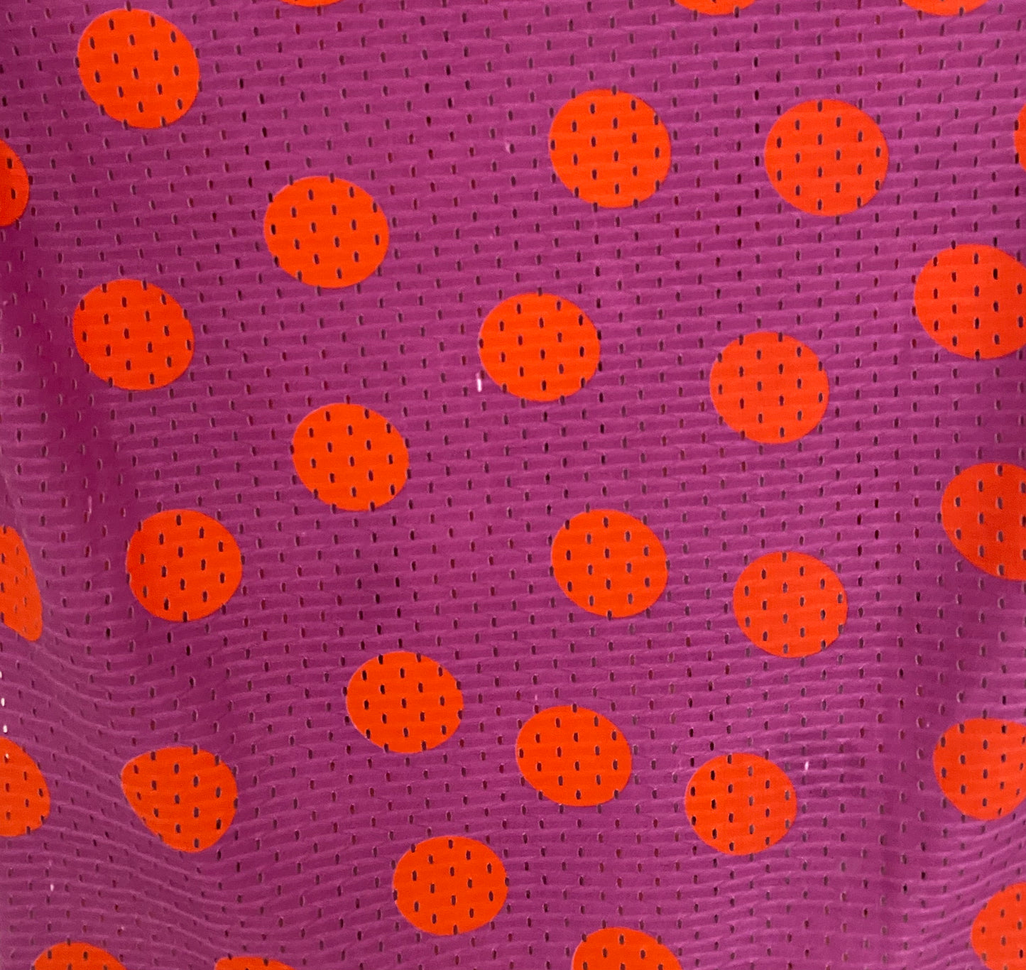 GIANFRANCO FERRE JEANS, Y2K MESH PURPLE/ORANGE POLKA DOT SS SHIRT