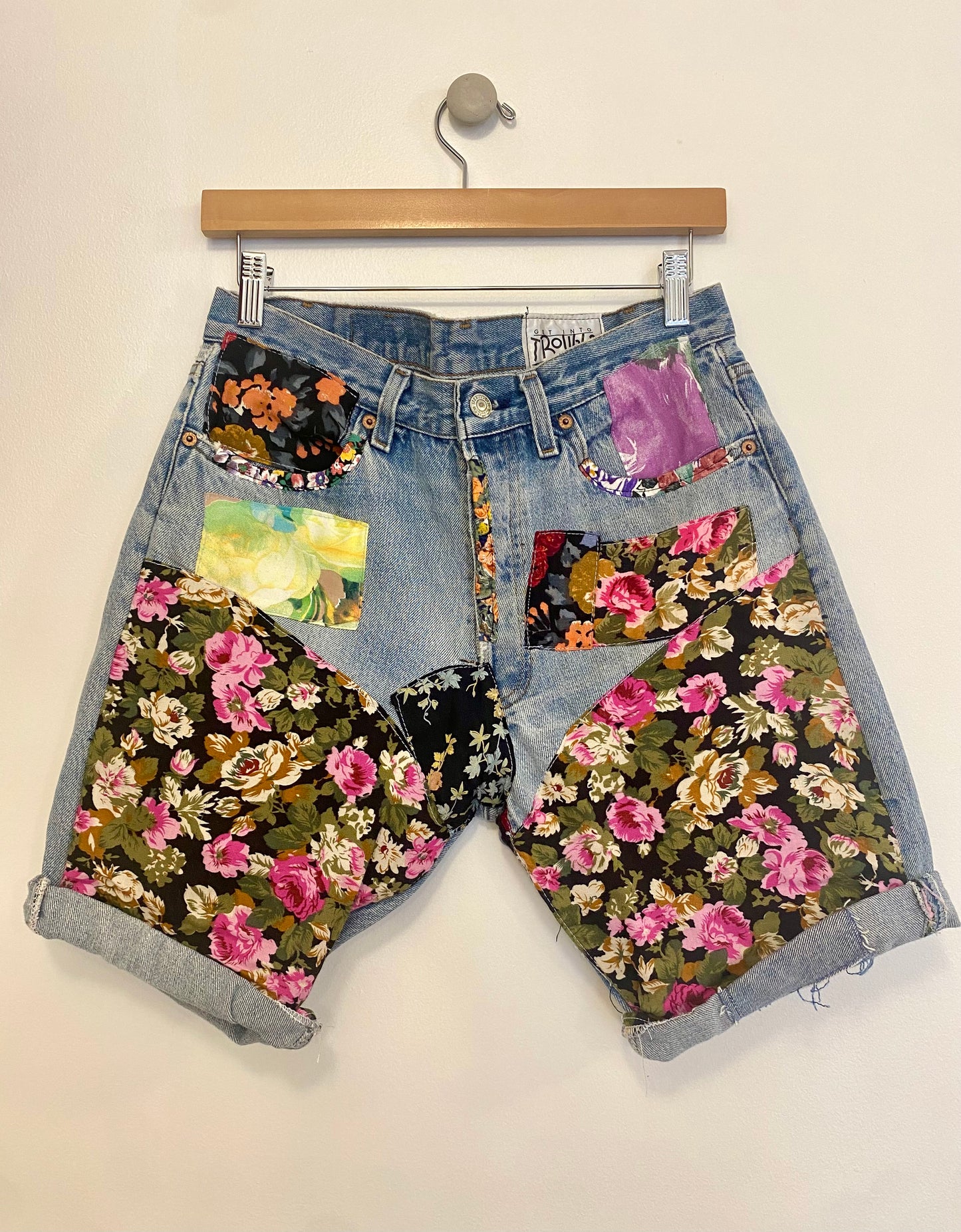 1990s PATCHWORK DENIM SHORTS