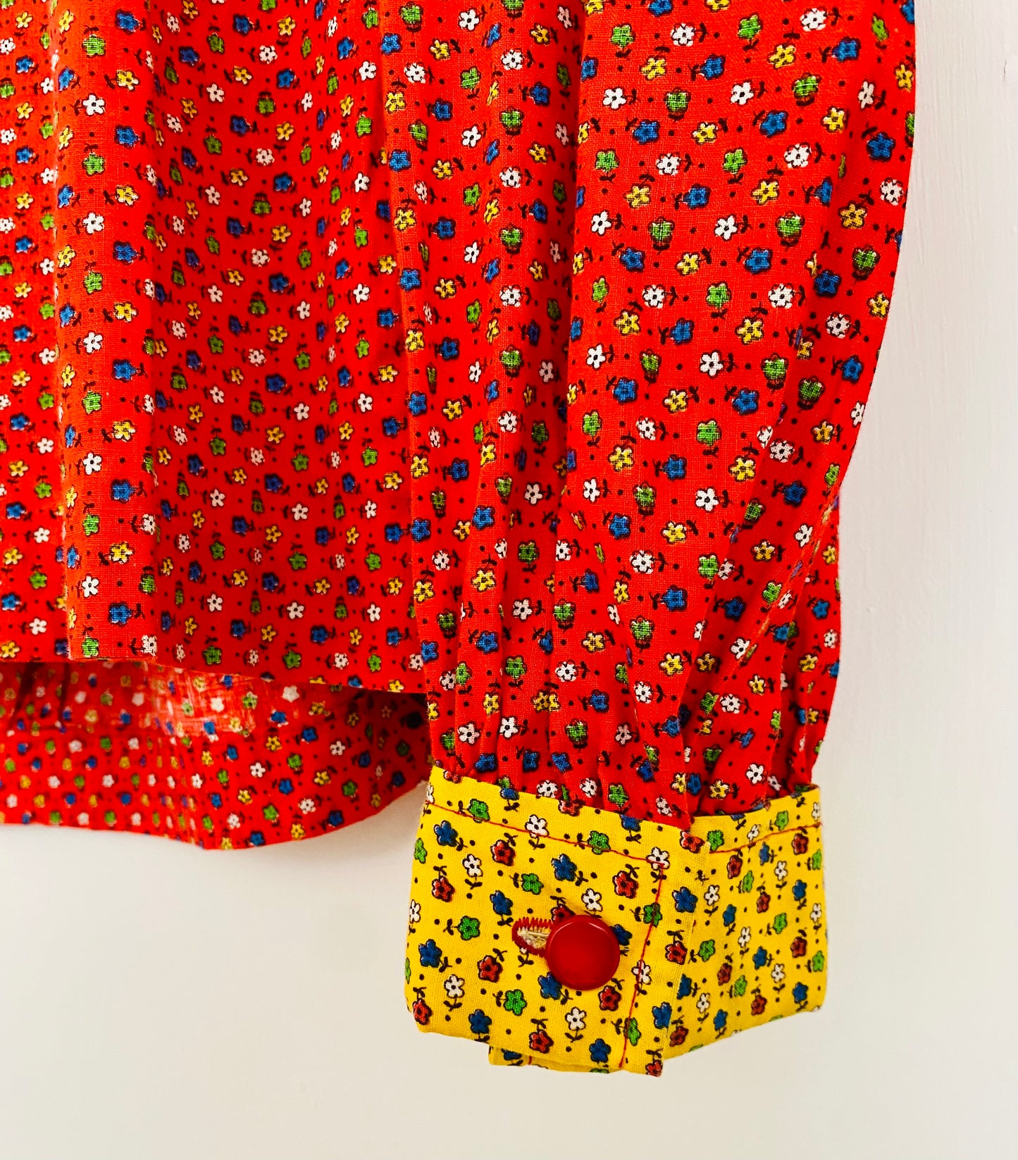 1970s HANDMADE CALICO PUFFED LS BLOUSE