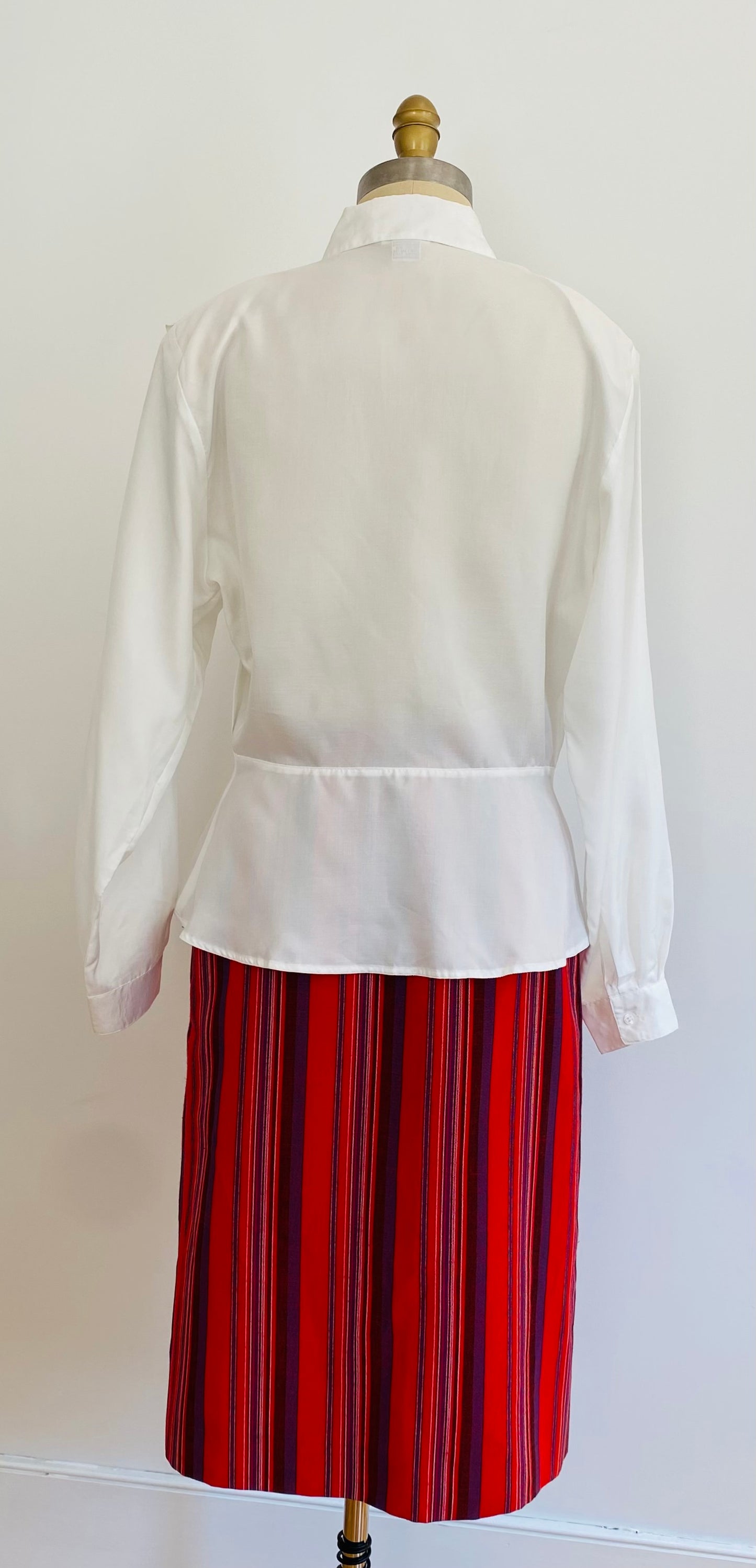 LANVIN, 1970s RED STRIPED KNEE LENGTH SKIRT