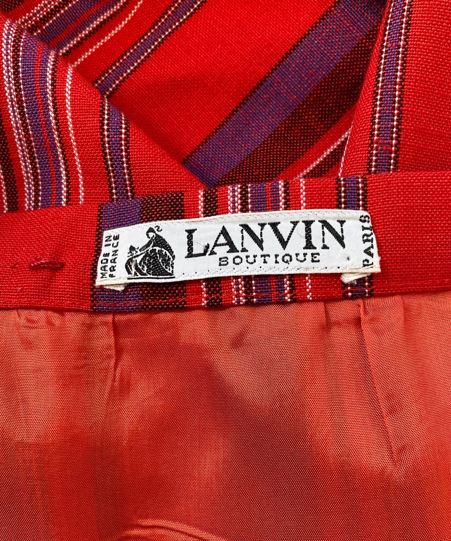 LANVIN, 1970s RED STRIPED KNEE LENGTH SKIRT