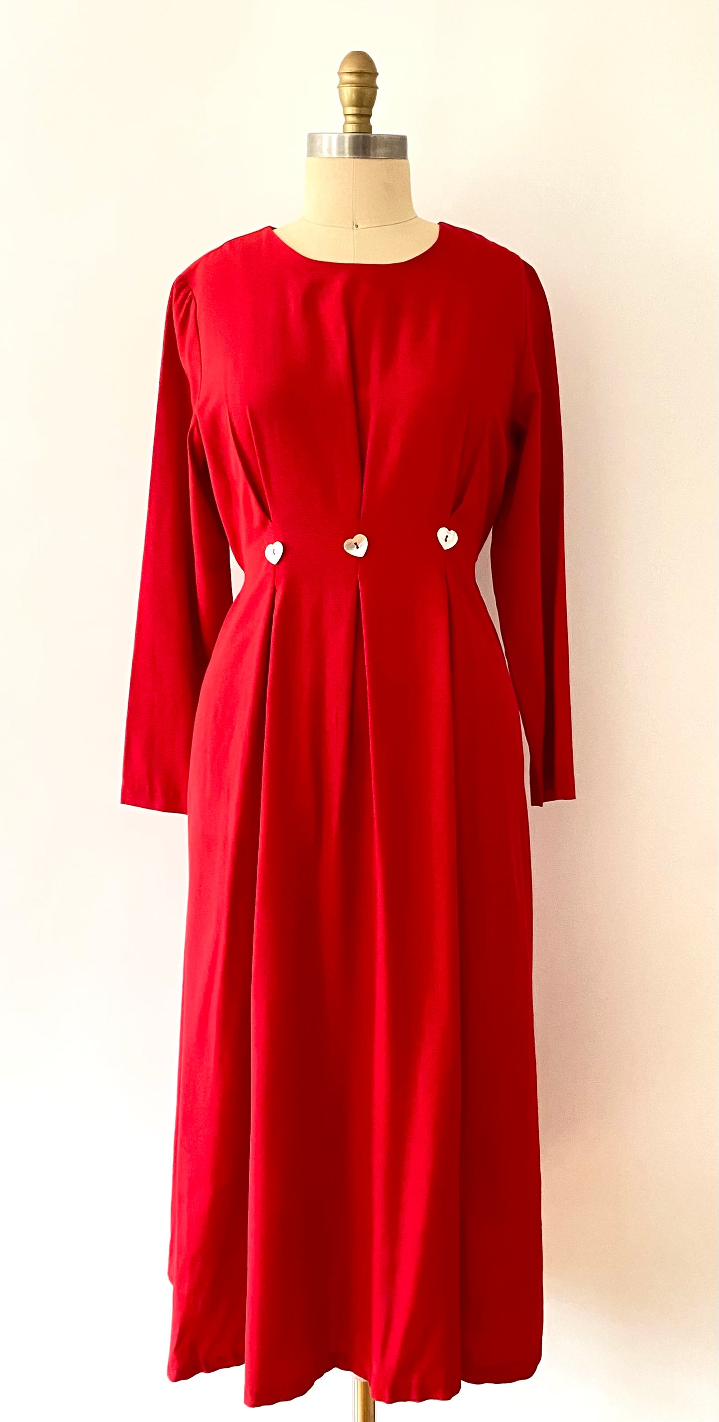 WILLOW RIDGE, 1980s SWEETHEART RED LS DRESS W/ TIE