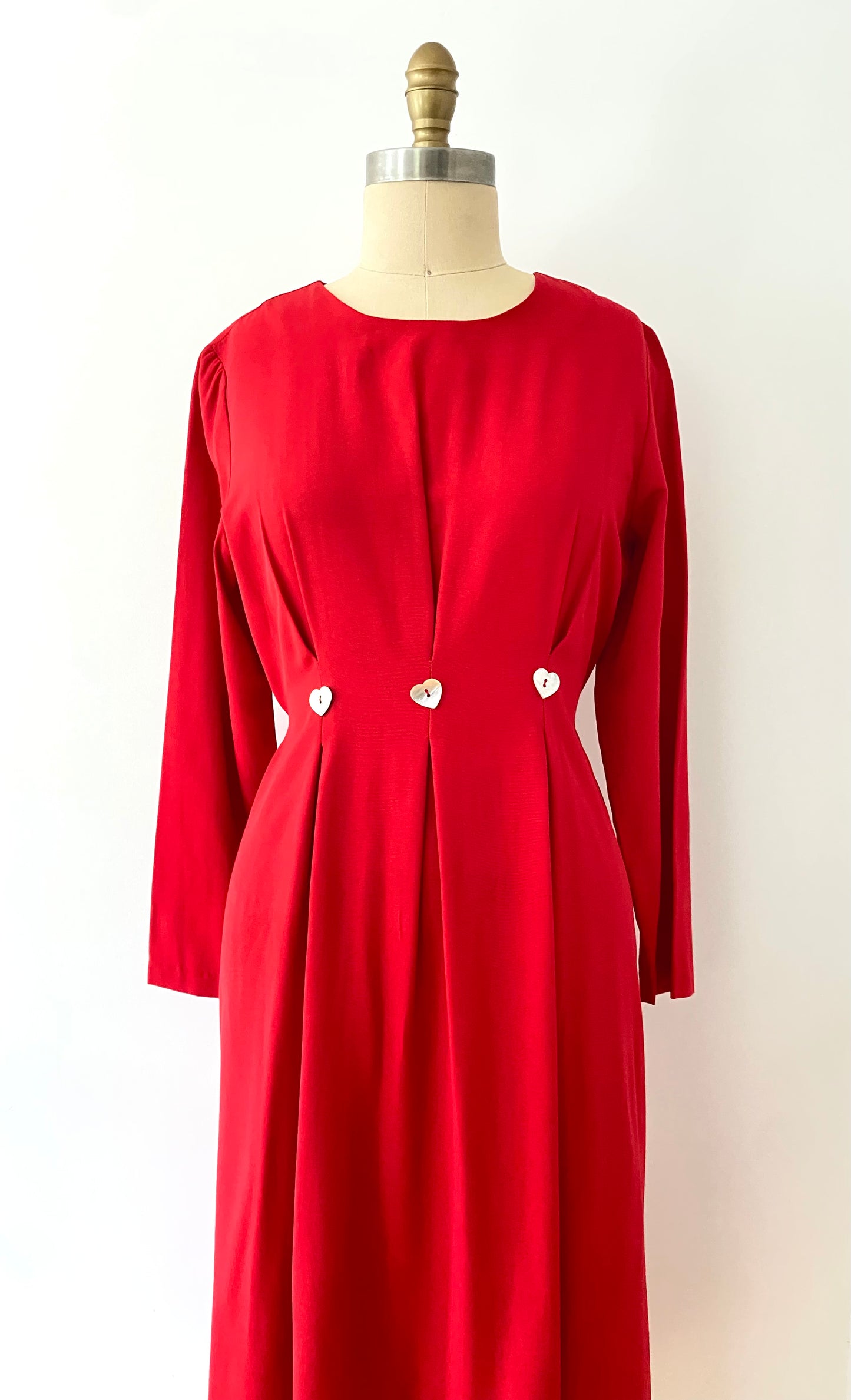 WILLOW RIDGE, 1980s SWEETHEART RED LS DRESS W/ TIE